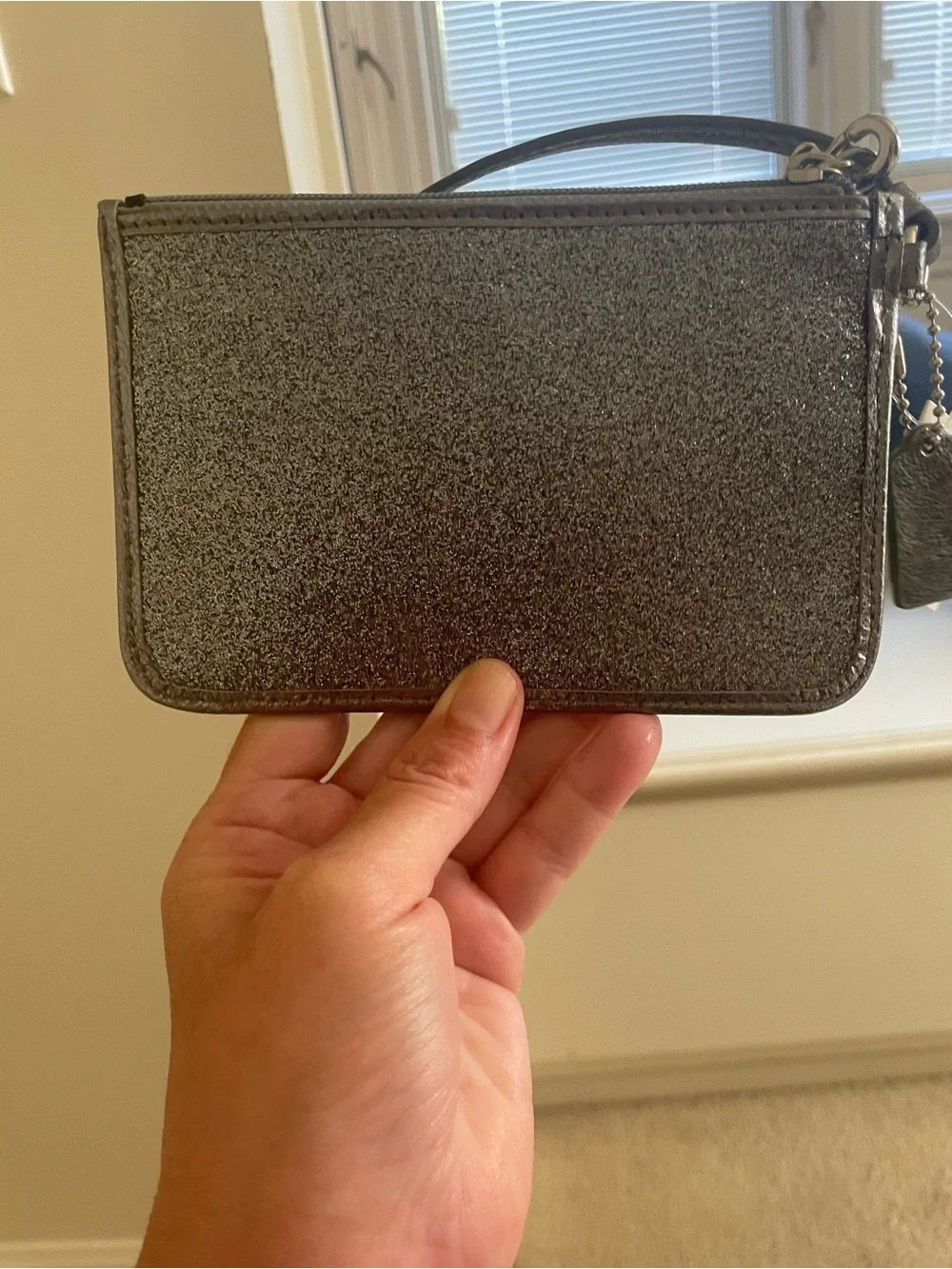 Coach Silver Glitter Wristlet Clutch with Detachable Strap